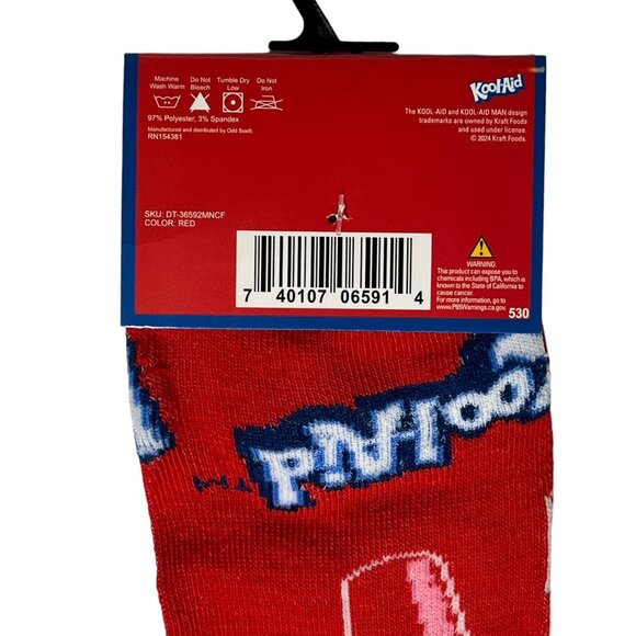 Kool Aid Socks Men’s Crew Red Kool Aid Man Graphic Retro Drink Logo Novelty Gift - Picture 5 of 6